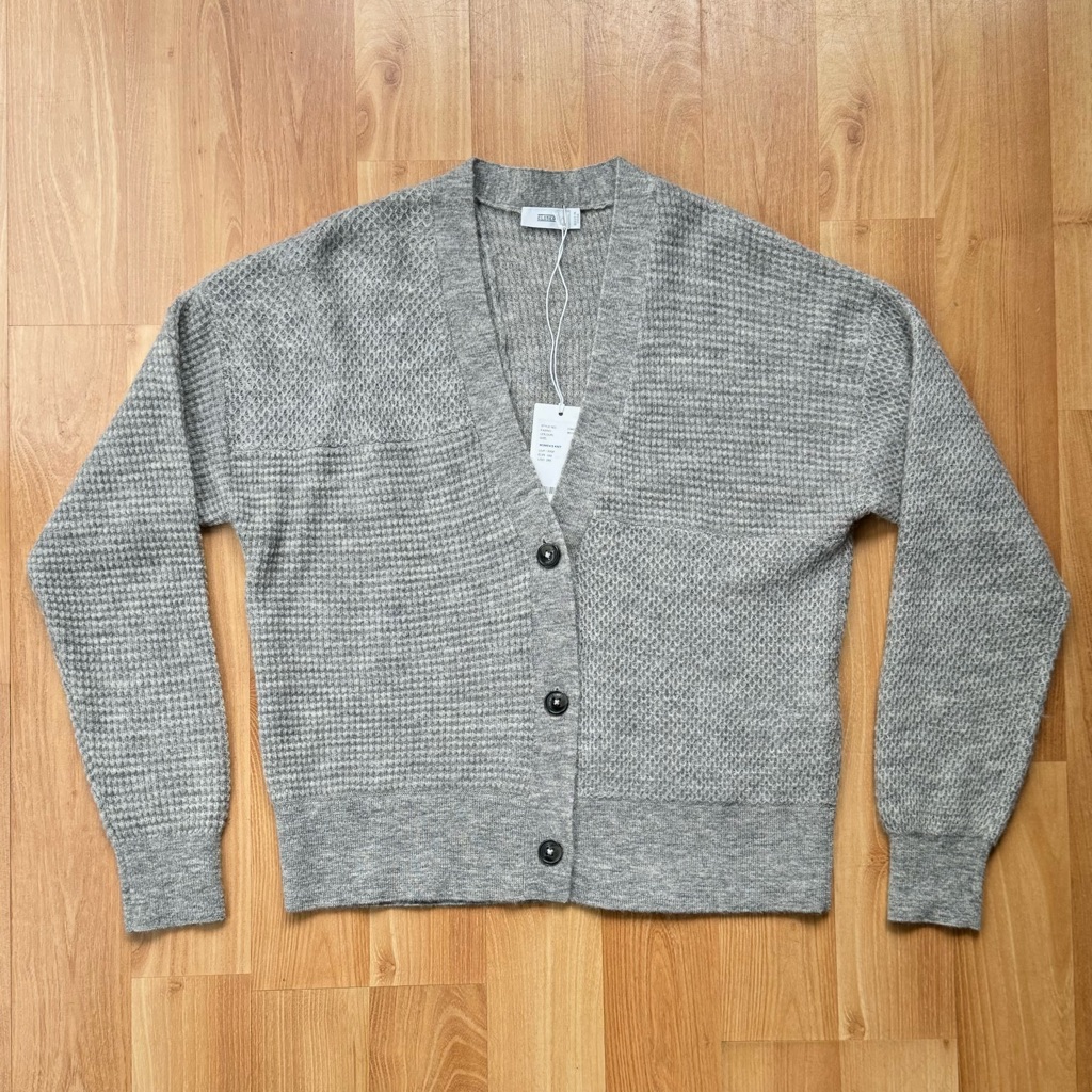 Closed Knit Wool Cropped 3-Button Cardigan Gray - New With Tags - Small